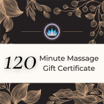 120-minute massage gift certificate with lotus logo and gold floral design on black—spa wellness voucher image