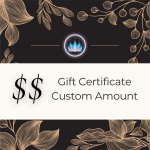 Custom amount gift certificate — black and gold botanical design with lotus logo for spa and wellness